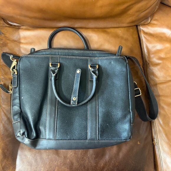 Brooks Brothers Brown Pebbled Leather Messenger Briefcase Work Bag - Picture 2 of 3